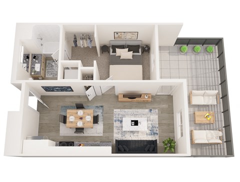 a floor plan of a two bedroom apartment with a fireplace and a balcony